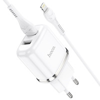 Сетевое зарядное устройство hoco N4 2USB порта белый с кабелем Lightning 1/12/12