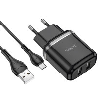 Сетевое зарядное устройство hoco N4 2USB порта черный с кабелем Micro 1/12/12