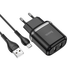Сетевое зарядное устройство hoco N4 2USB порта черный с кабелем Micro 1/12/12 Сетевое зарядное устройство hoco N4 2USB порта черный с кабелем Micro 1/12/12