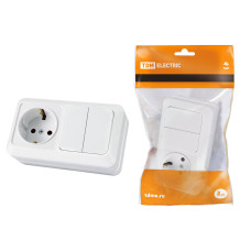 Блок комбинированный выкл. TDM 2-кл. 10А + розетка 2П+З 16А 250В БКВР IP20, белый "Ладога" 10/100 Блок комбинированный выкл. TDM 2-кл. 10А + розетка 2П+З 16А 250В БКВР IP20, белый "Ладога" 10/100