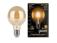 Gauss Лампа светодиодная Filament G95 6W 620lm 2400К Е27 golden диммируемая LED 1/20