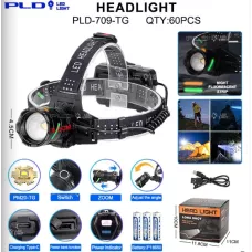 Фонарь налобный, аккум. PLD-709-TG, type-c, ZOOM, type-c. power bank, инд. батареи