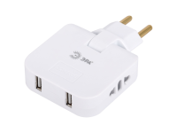Разветвитель ЭРА SPF-2-FL-USB поворотный на 2 розетки + 2USB 10А белый