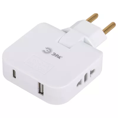 Разветвитель ЭРА SPF-2-FL-USBC поворотный на 2 розетки + 2USB A+C 10А белый