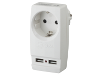 Разветвитель ЭРА SP-1e-USB-W на 1 розетку + 2 USB с заземлением 16А белый