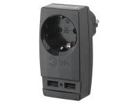 Разветвитель ЭРА SP-1e-USB-B на 1 розетку + 2 USB с заземлением 16А черный