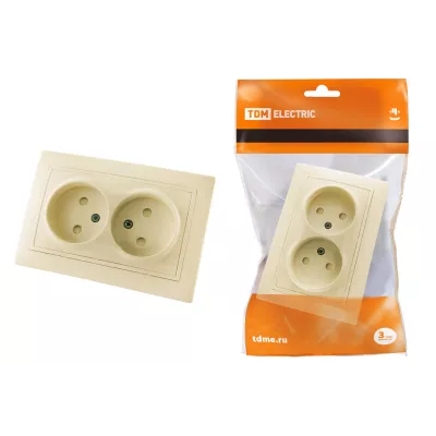 Розетка двойная 2П с защ. шт. 10А 250В сл. кость "Таймыр" TDM Розетка двойная 2П с защ. шт. 10А 250В сл. кость "Таймыр" TDM