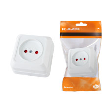 Розетка TDM открытой установки, с з/ш 2П IP20 10А, белый "Ладога" /мин.пар.2шт