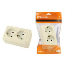 Розетка TDM открытой установки, двойная 2П+3 IP20 16А, сл. кость "Ладога" 10/200