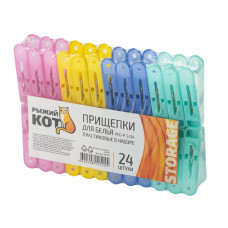 Прищепки для белья пластиковые PEG-P-S/24 в наборе 24 шт. (пластик, металл) Рыжий кот 3/60