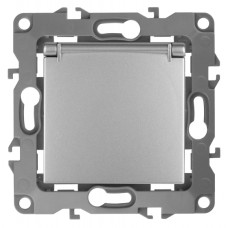 Розетка 2P+E Schuko со шторками с крышкой, 16A-250В, IP20, Эра12, 12-2103-03 ЭРА алюминий /10