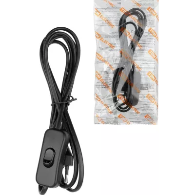 Шнур для БРА с выключателем ШВВП-ВП 2х0,5 мм2 1,8 м 600 Вт черный TDM