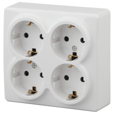 Розетка 4х2P+E Schuko со шторками, 16A-250В, IP20, ОУ, Эра Эксперт, 11-2211-01 ЭРА белый 8/80