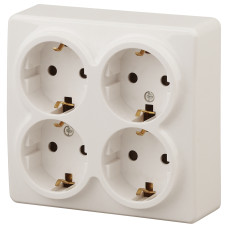 Розетка 4х2P+E Schuko со шторками, 16A-250В, IP20, ОУ, Эра Эксперт, 11-2211-02 ЭРА сл.кость 8/80 ЦЕН