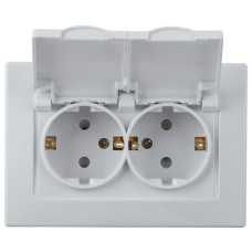 Розетка 2х2P+E Schuko с крышкой шторками, 1-210-01  Intro 16А-250В, Plano СУ, белый 10/200
