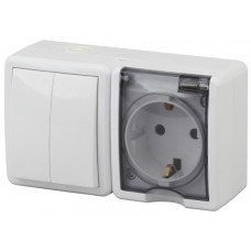 Блок розетка+выключатель двойной IP54, 16АХ(10AX)-250В, ОУ, Эра Эксперт, 11-7402-01 ЭРА белый 8/80 Блок розетка+выключатель двойной IP54, 16АХ(10AX)-250В, ОУ, Эра Эксперт, 11-7402-01 ЭРА белый 8/80