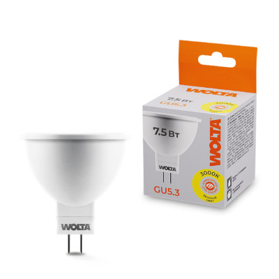 WOLTA Лампа светодиодная MR16 7,5Вт 625лм 3000К GU5.3 2/50