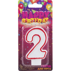Свеча для торта цифра 2, вес 12 г, 5*7.5*1.2см 3/12