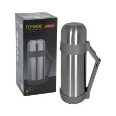 Термос SF-1000A 1л, из нержавеющей стали, выдвижн ручка, ремешок, доп.кружка, горлышко 7см, сер 1/12