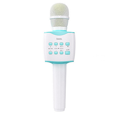 Микрофон беспроводной для караоке hoco BK5, BT, AUX, TF, бело-синий