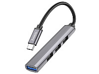 Хаб hoco HB26 4в1 Type-C - USB 3.0+USB 2.0*3 металлический серый