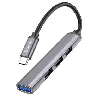 Хаб hoco HB26 4в1 Type-C - USB 3.0+USB 2.0*3 металлический серый