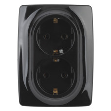 Розетка ЭРА Серия 12 12-2108-06 2X2P+E Schuko со шторками 16A-250В IP20 чёрный