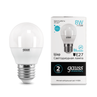 Gauss Лампа светодиодная Elementary LED8-G45-4100K-Е27 540lm 10/100