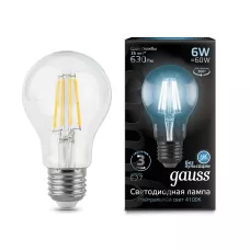Gauss Лампа светодиодная Filamen F-LED6-A60-4100K-E27 630Lm филаментная 10/50 Gauss Лампа светодиодная Filamen F-LED6-A60-4100K-E27 630Lm филаментная 10/50