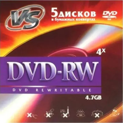 Диски VS DVD-RW 4,7 GB 4x конверт 5/250